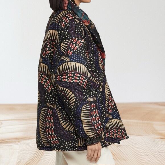 Farm Rio NEW Black Wild Bananas Metallic Reversible Puffer Sz S Jacket 50B $350 - Picture 3 of 16